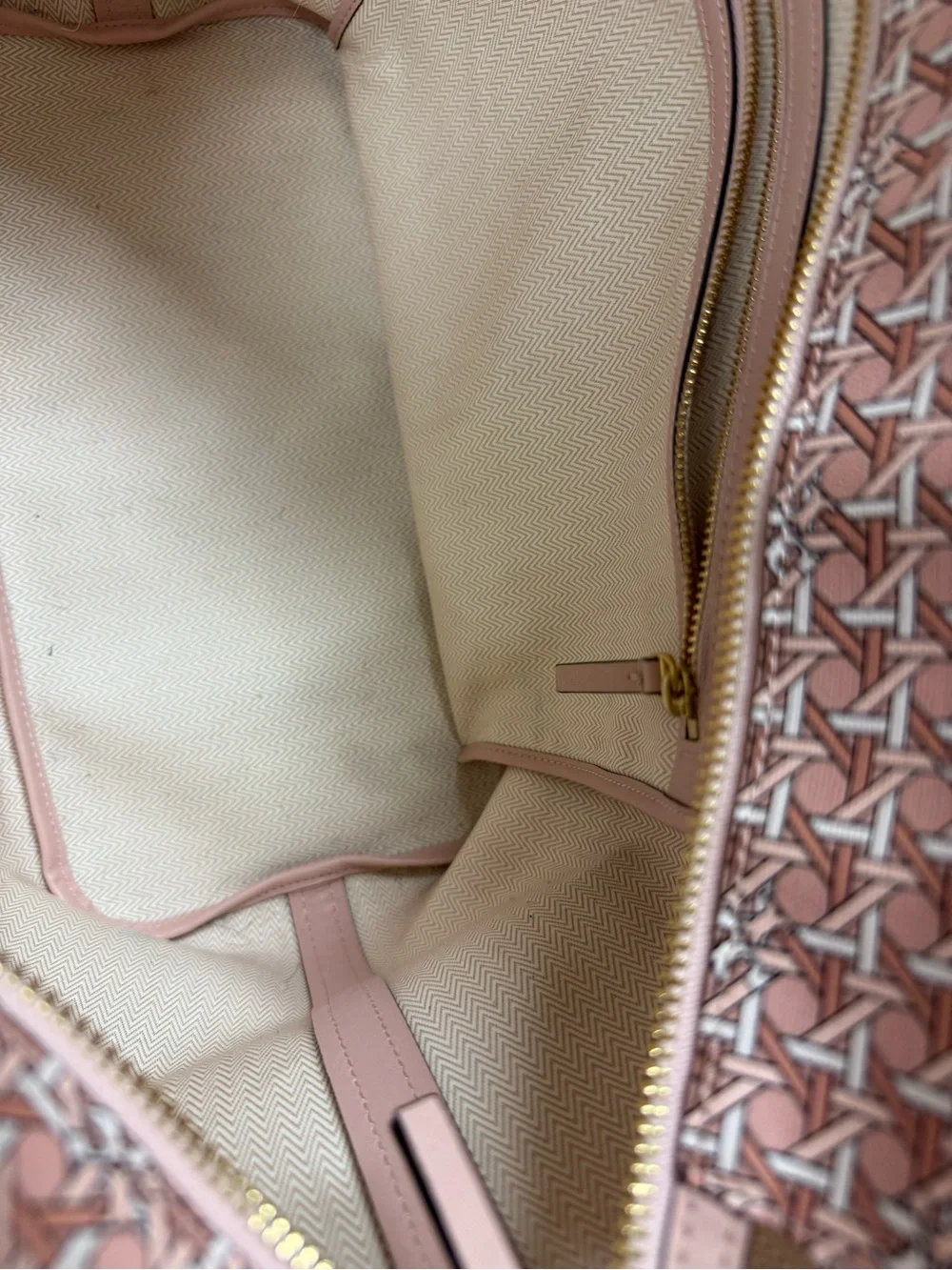 Vintage Tory Burch Ever-Ready Coated Canvas Tote In Winter Peach/Pink